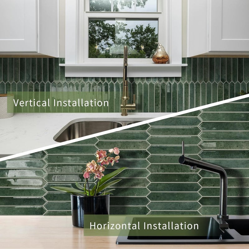 MOONFUN Green Long Hexagon Tile Peel and Stick Backsplash, 10 Sheets Self-Adhesive Wall Tiles Stick on Back Splash for Kitchen, Bathroom, Fireplace,RV(12"×12") - Image 2